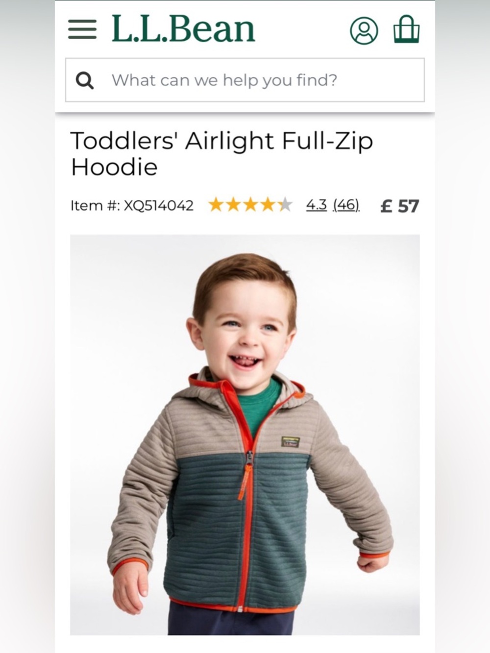 ⛰️ LLBean Toddlers' Airlight Full-Zip Hoodie